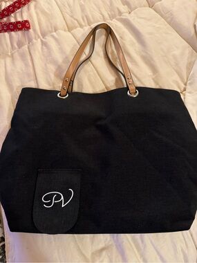 Porto Vino Black Canvas Wine City Tote Bag with Tan Handles - PV Monogram